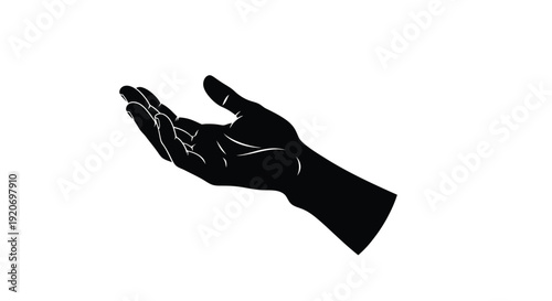 A black silhouette of an open human hand palm up silhouette