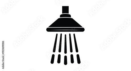 A simple black showerhead icon with water droplets silhouette