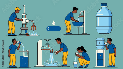 Water Purification Process Steps vector illustration