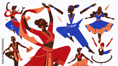 Dancing Women in Vibrant Outfits