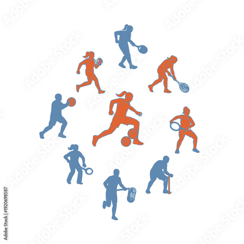 Tennis Players in Action vector illustration