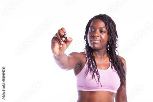 Sport african woman writing on a whiteboard