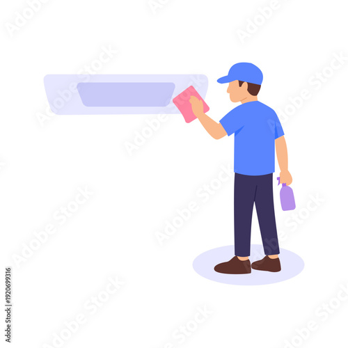 Trunk Handle Cleaning, wiping rear handle before delivery, Flat vector character illustration