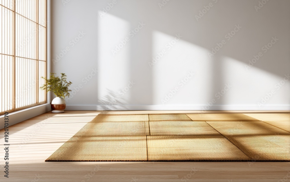 Fototapeta premium Minimalist Traditional Tatami Mat Layout in Serene Indoor Space