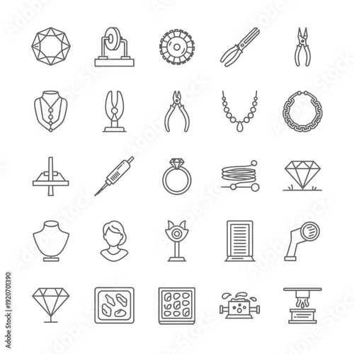 Collection of jewelry making and design icons