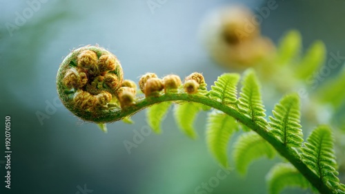 Young fern sprout unfurling in spring