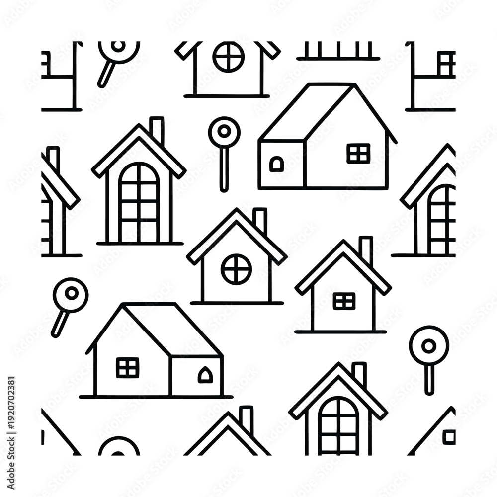 Fototapeta premium Minimal Line Art Seamless Pattern Collection – Hand Drawn Doodle Vector Set