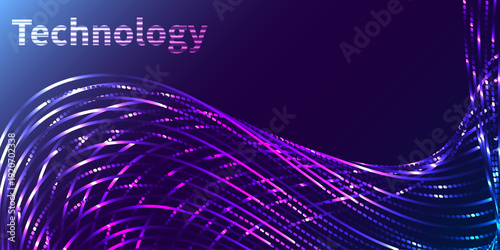 Abstract digital wave with the word technology in glowing neon lettering