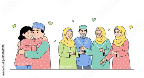Joyful Muslim Family Gathering And Embracing With Love