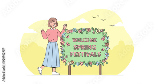 Joyful Spring Festival Announcement with Floral Border