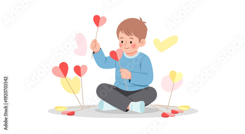 Joyful Youngster Delighting In Heart Shaped Decorations For Festive Occasions