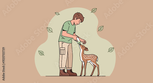 Kindness Towards Young Wildlife Conservation And Animal Care Illustration