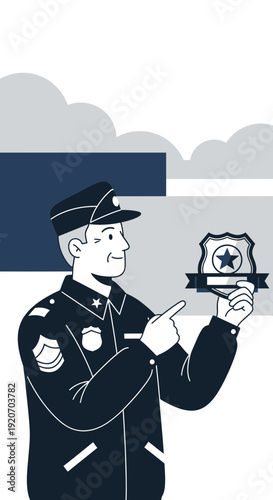 Law Enforcement Officer Proudly Displays Official Badge Emblem Symbol of Authority