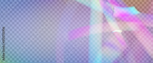 Iridescent Prism Background. Rainbow Light Leak Effect.  Vector Burst With A Sunlight Filter, Blur Effect, And A Glowing Camera Beam. Iridescent Crystal Prism Background With Light.