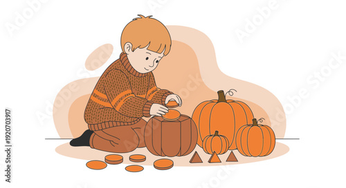 Little Boy Carving Pumpkins: A Creative Autumn Activity And Festive Season Delight