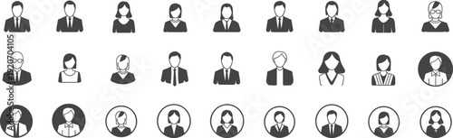 Professional business avatar icons – male and female user profile silhouettes in suits, casual, and formal attire vector set