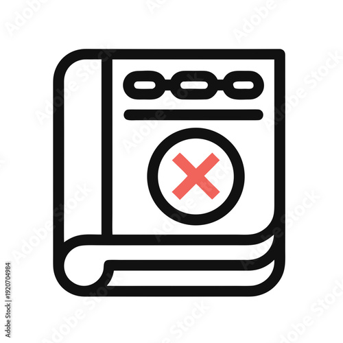 A vector graphic illustration of a document with a red X symbol on it, indicating deletion or cancellation