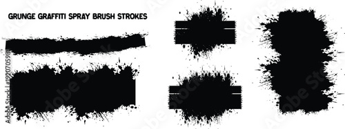 Set of grunge vector banners and black and white paintbrush stroke frames featuring ink splash splatters and messy dirty texture design elements for artistic borders and patterns