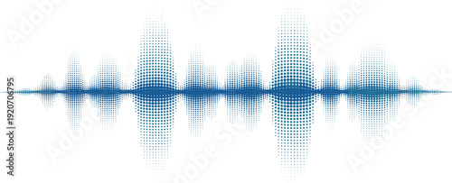 Blue Gradient Dot Waveform Illustration Depicting Audio Signal, Sound Visualization, Frequency Pattern, Abstract Music Design, and Modern Graphic Concept