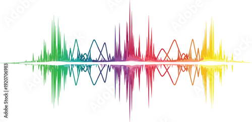 Colorful Symmetrical Waveform Illustration Depicting Audio Signal, Sound Visualization, Frequency Pattern, Music Production Concept, and Abstract Graphic Design