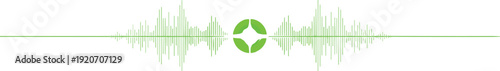 Green Symmetrical Waveform Illustration Featuring Leaf Logo, Audio Signal Visualization, Nature-Themed Sound Pattern, Abstract Music Design, and Modern Graphic Concept