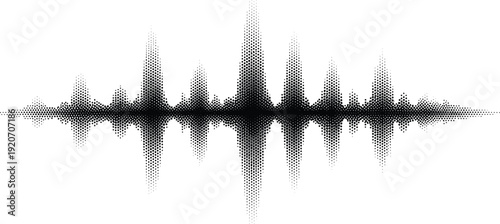 Halftone Soundwave Illustration Depicting Symmetrical Audio Signal, Frequency Visualization, Abstract Music Pattern, and Modern Graphic Design Concept