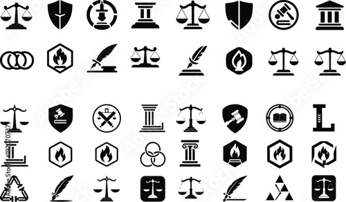 Legal Justice Law Protection Icon Set Law Firm Justice Symbol Vector Pack