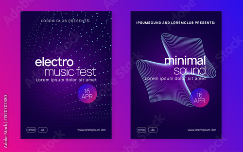 Dance Magazine. Discotheque Electro Graphic. Pink Techno Flyer. Green Fest Banner. Dj Poster. Trance Cover. Psychedelic Beat Invitation. Violet Dance Magazine