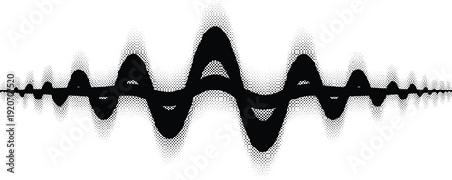 Halftone Waveform Illustration Depicting Symmetrical Audio Signal, Sound Visualization, Retro Graphic Style, and Abstract Music Design Concept