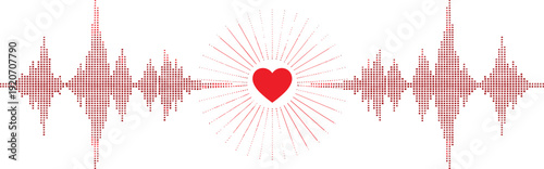 Red Heart Soundwave Illustration Depicting Audio Signal, Love Symbol, Emotional Visualization, Abstract Music Design, and Modern Graphic Concept