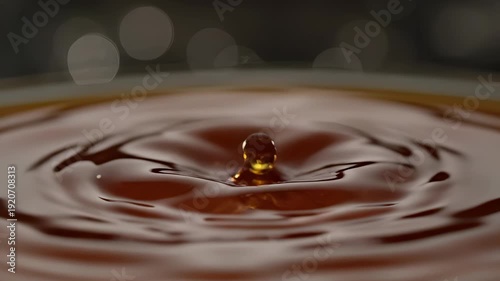 Liquid Ripple Reflection: A close-up shot captures the delicate dance of a single liquid droplet creating mesmerizing ripples on a reflective surface. Emphasizing fluid dynamics and natural beauty.