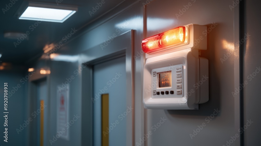 Fototapeta premium Emergency Indicator Screen with Status Light in a Corridor Room Environment