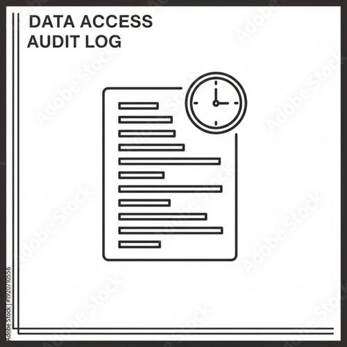 A vector graphic illustration of a data access audit log with a clock and document