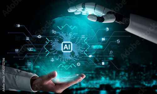Photos Artificial intelligence integration concept linking apps, data streams and automation across enterprise systems and platforms