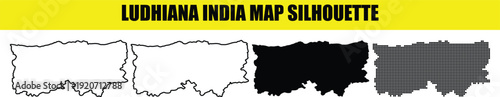 Ludhiana india map silhouette isolated on transparent background, blank outline, filled shape, dotted pattern