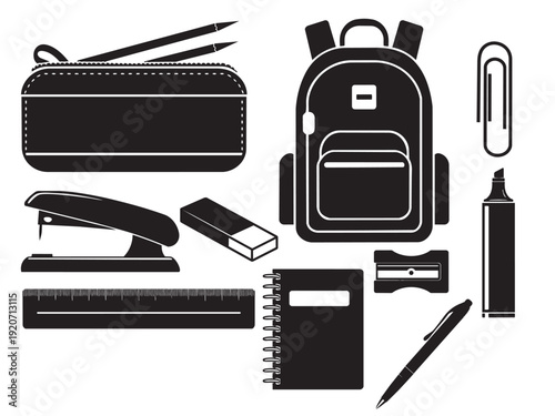  Editable School Supplies Silhouette Vector File