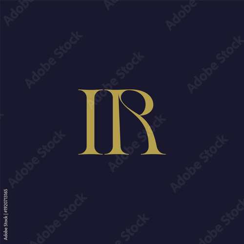 Elegant interlocking IR monogram emblem minimalist abstract logo design suited for luxury branding, fashion, stationery, packaging, corporate identity and creative projects.