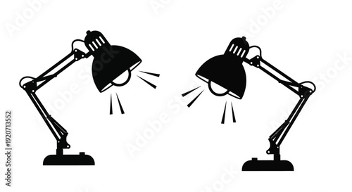 Two adjustable desk lamps emitting light a striking silhouette