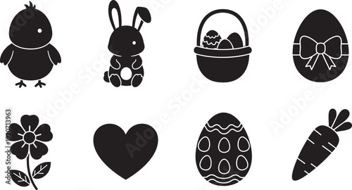 Easter icons and symbols in black silhouette