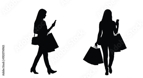 Two women walking with shopping bags a striking silhouette