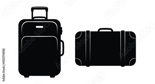 Two suitcases a rolling carry on and a vintage trunk silhouette