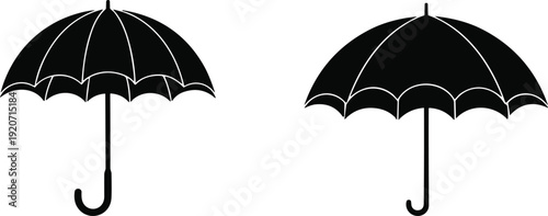 Black Umbrella Silhouette Flat Vector Illustration Set with Various Parasol Shapes Isolated on White Background for Rain and Weather Design