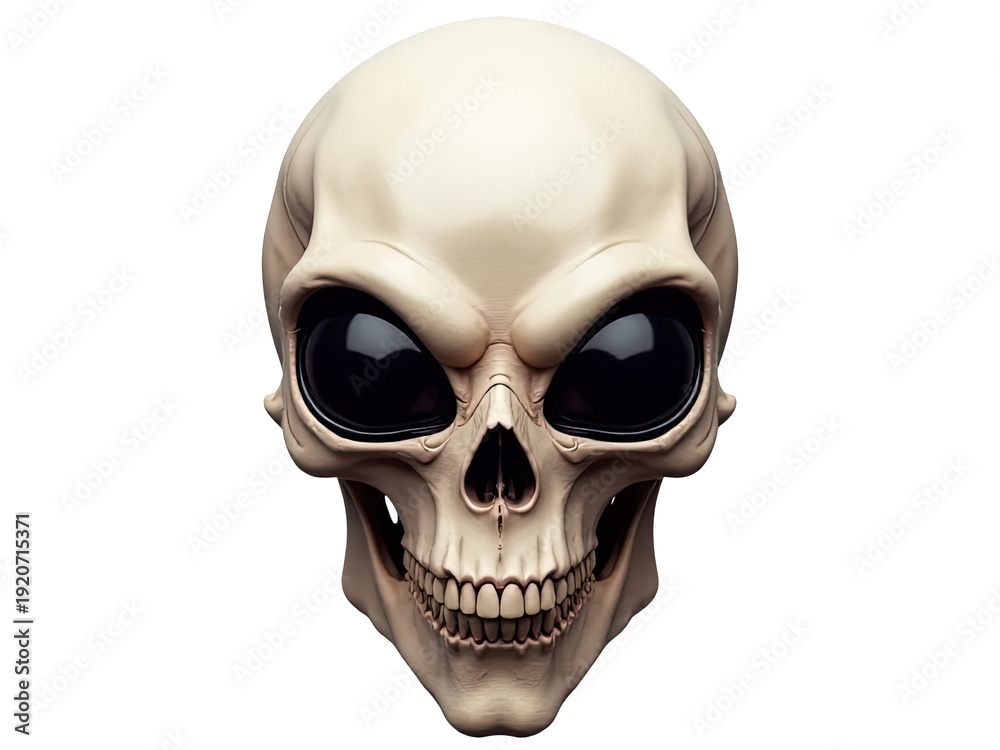 Obraz premium A close-up of a skull with large, expressive eyes on a white background