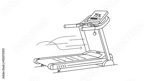 Treadmill line art illustration with airflow and display showing 75%