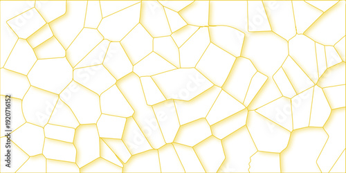 abstract white voronoi geometric background with gold outlines and 3d mosaic cell structures. irregular polygonal cells, elegant golden outlines and soft shadows, creating a sophisticated 3D mosaic