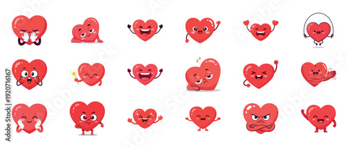 Cute cartoon hearts with various emotions and expressions