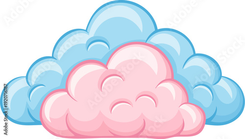 Pink and blue cartoon clouds on white background.