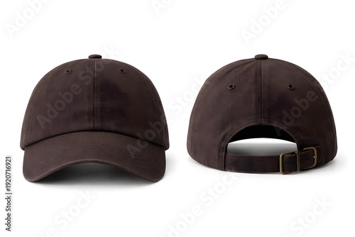 Blank Dark Brown Dad Hat Baseball Cap Mockup Front and Back View