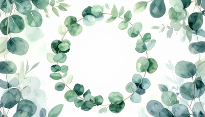 Eucalyptus leaves green wreath border frame.