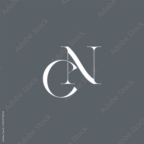 Elegant interlocking CN monogram emblem minimalist abstract logo design suited for luxury branding, fashion, stationery, packaging, corporate identity and creative projects.